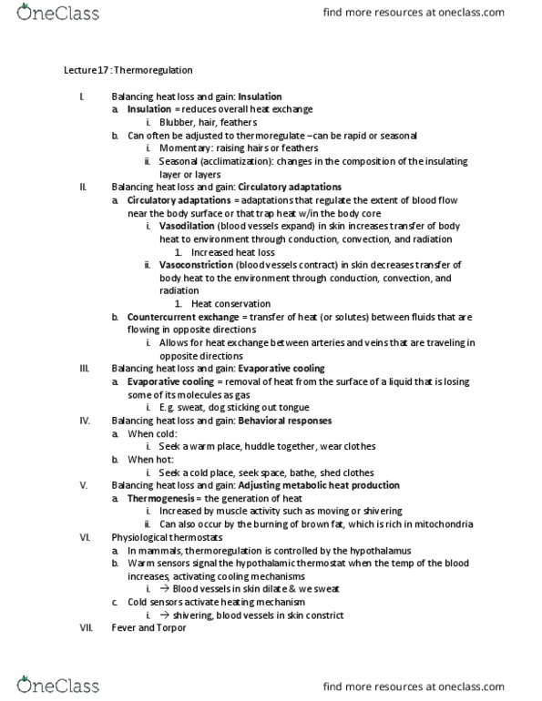 BSCI 1511 Lecture Notes - Lecture 17: Brown Adipose Tissue, Hypothalamus, Thermogenesis thumbnail