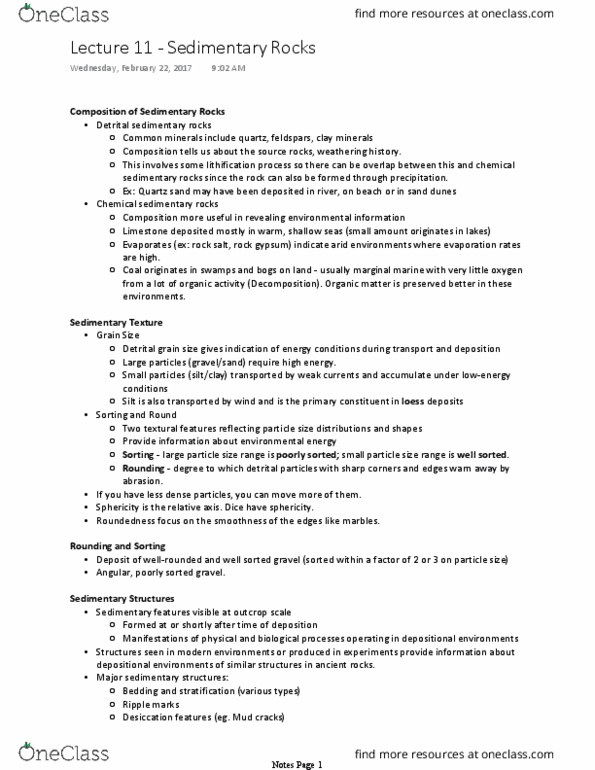 GEO 103 Lecture Notes - Lecture 11: Bioturbation, Ripple Marks, Graded Bedding thumbnail