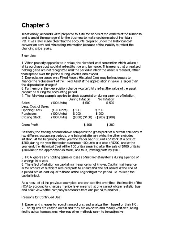 ACCT 301 Chapter Notes - Chapter 5: Historical Cost thumbnail