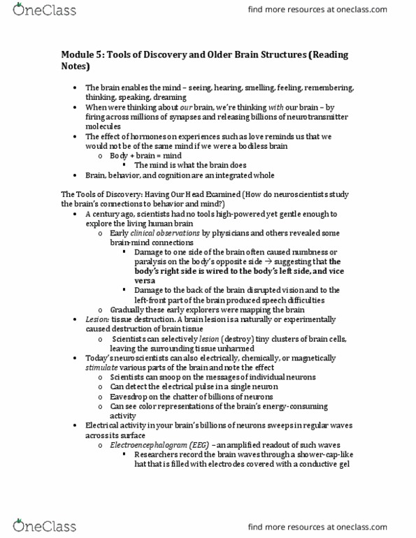 PSYC 1000 Chapter Notes - Chapter 5: Limbic System, Reticular Formation, Wolverine thumbnail