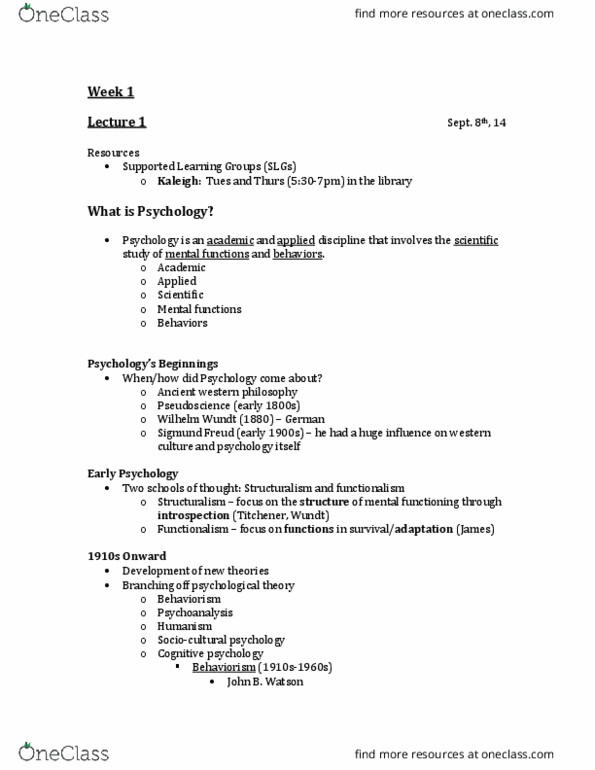 PSYC 1000 Lecture Notes - Lecture 1: Problem Solving, Dependent And Independent Variables, Ulric Neisser thumbnail