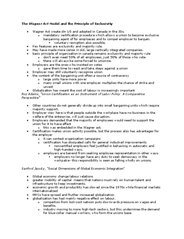JS380 Lecture Notes - National Labor Relations Act, Bargaining Unit, Majority Rule thumbnail