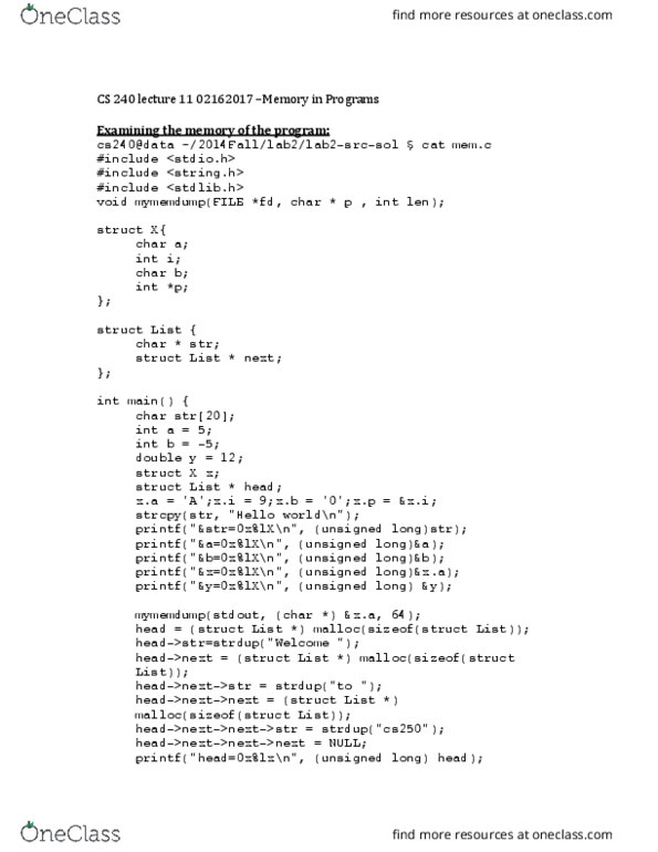 CS 24000 Lecture Notes - Lecture 11: C Dynamic Memory Allocation, C String Handling, Standard Streams thumbnail