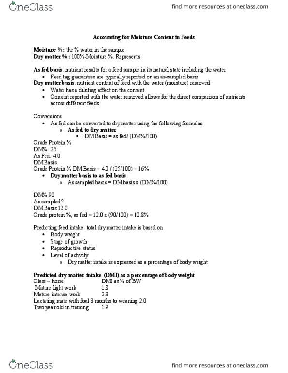 ANSI 1124 Lecture Notes - Lecture 15: Dry Matter, Silage, Pet Food thumbnail