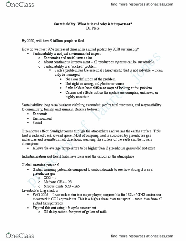 ANSI 1124 Lecture Notes - Lecture 17: Organic Compound, Food Waste, Global Warming Potential thumbnail