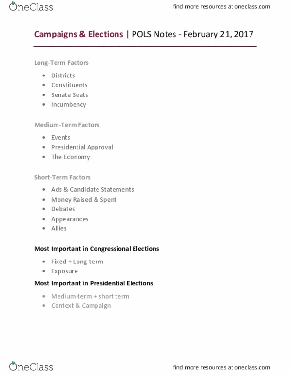 POLS 101 Lecture Notes - Lecture 14: Rationality, Campaigns And Elections thumbnail