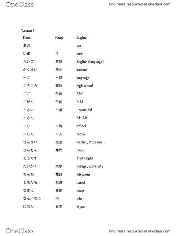 JAPAN101R Lecture Notes - Lecture 1: Kanji, Cutlet thumbnail