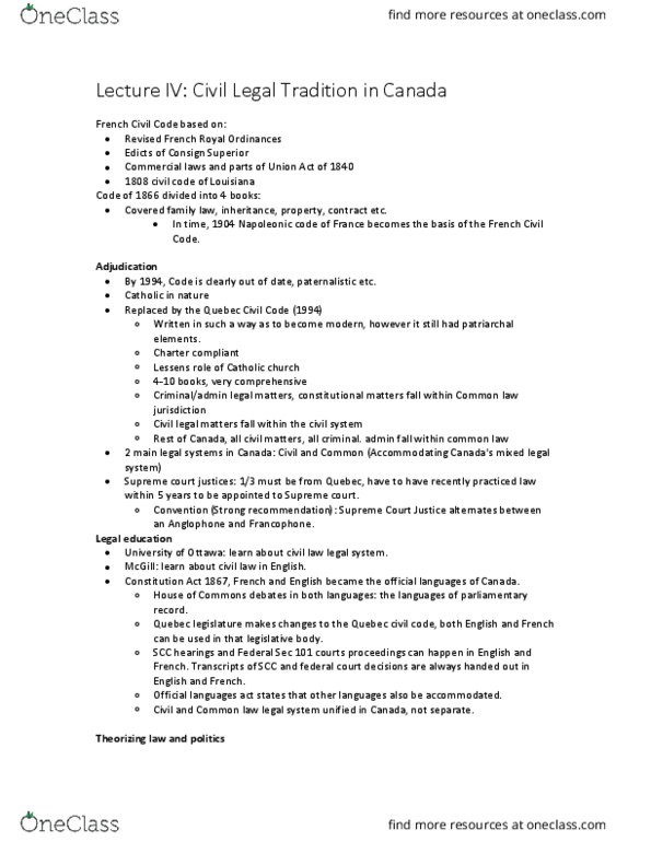 POLI 343 Lecture Notes - Lecture 4: Tree Model, Social Stratification, Comparative Law thumbnail