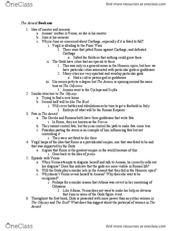 ENG 201 Lecture Notes - Lecture 16: Ascanius, Pietas, Aeneid thumbnail
