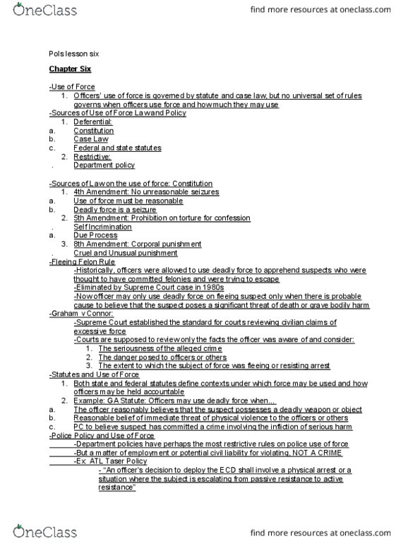 POLS 3600 Lecture Notes - Lecture 6: Deadly Force thumbnail