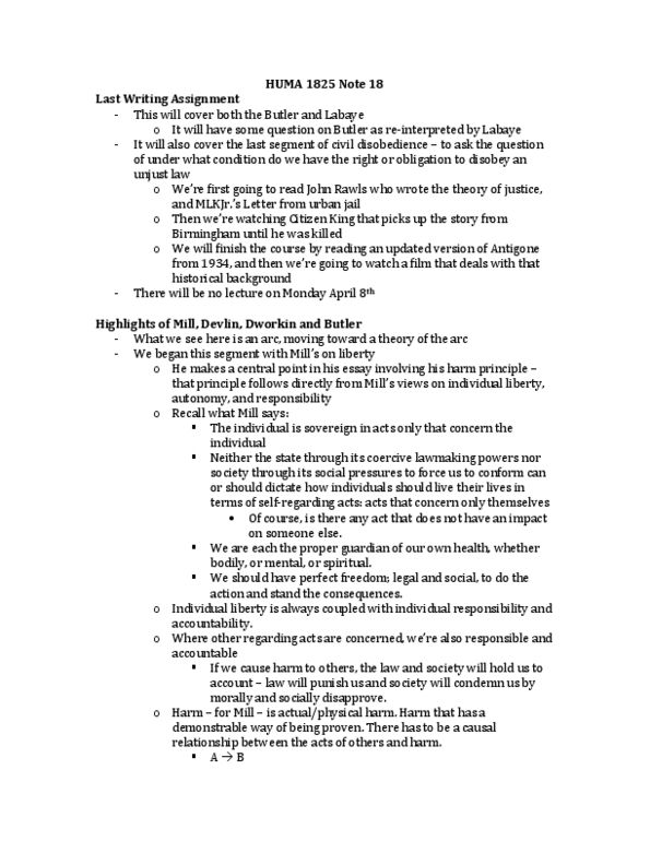 HUMA 1825 Lecture Notes - Harm Principle, Citizen King, Group Sex thumbnail