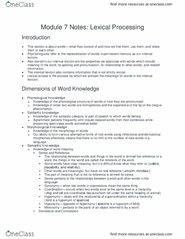 LIN 3713 Lecture Notes - Lecture 7: Spoken Word, Lexical Item, Speech Recognition thumbnail