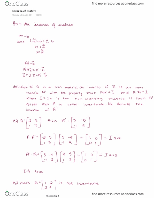 MATH 3013 Lecture 10: Inverse of matrix thumbnail