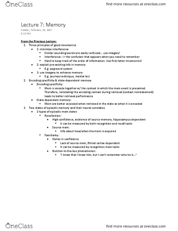 PSY270H5 Lecture Notes - Lecture 7: Coffeemaker, Reminiscence Bump, Source-Monitoring Error thumbnail