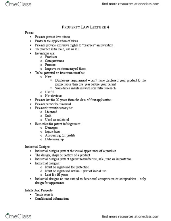 Law 2101 Lecture Notes - Lecture 10: Patent Infringement thumbnail