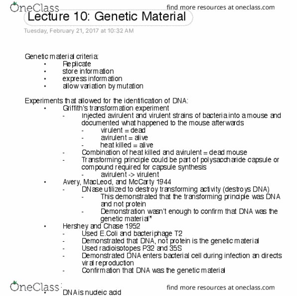 GENE 320 Lecture Notes - Lecture 10: Chromosome, Microrna, Small Nuclear Rna thumbnail