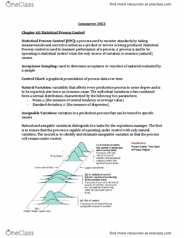 COMMERCE 2OC3 Chapter Notes - Chapter 6S: Type I And Type Ii Errors, Statistical Process Control, Central Limit Theorem thumbnail