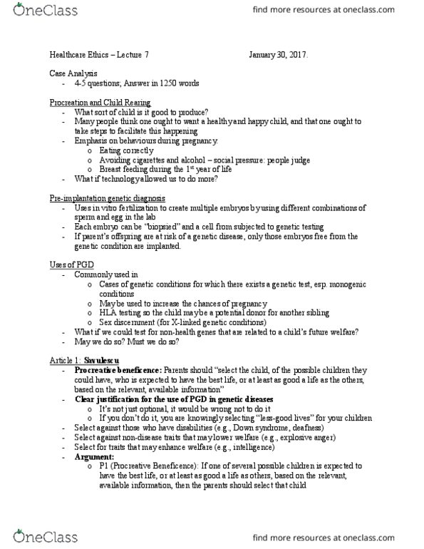 Philosophy 2715F/G Lecture Notes - Lecture 7: Asthma, Reductionism, Preimplantation Genetic Diagnosis thumbnail