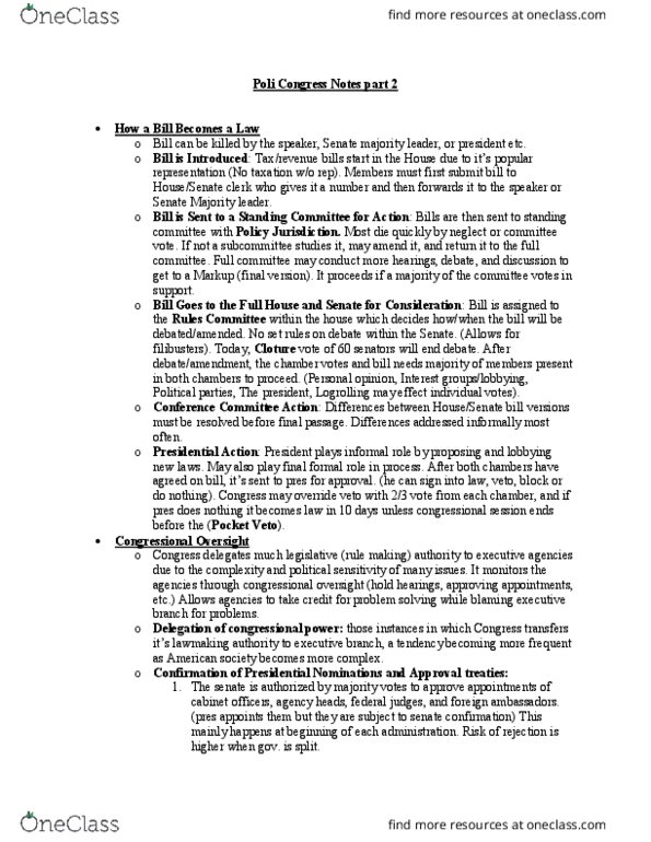 POLI 103 Lecture Notes - Lecture 12: Supermajority, Robert Bork, Cloture thumbnail