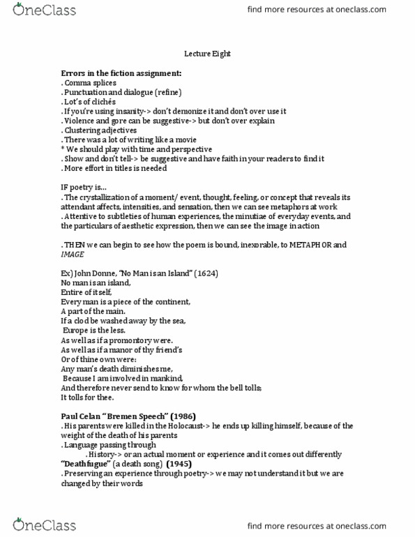 ENGLISH 2D03 Lecture Notes - Lecture 8: Concrete Poetry, Sestet, Quatrain thumbnail