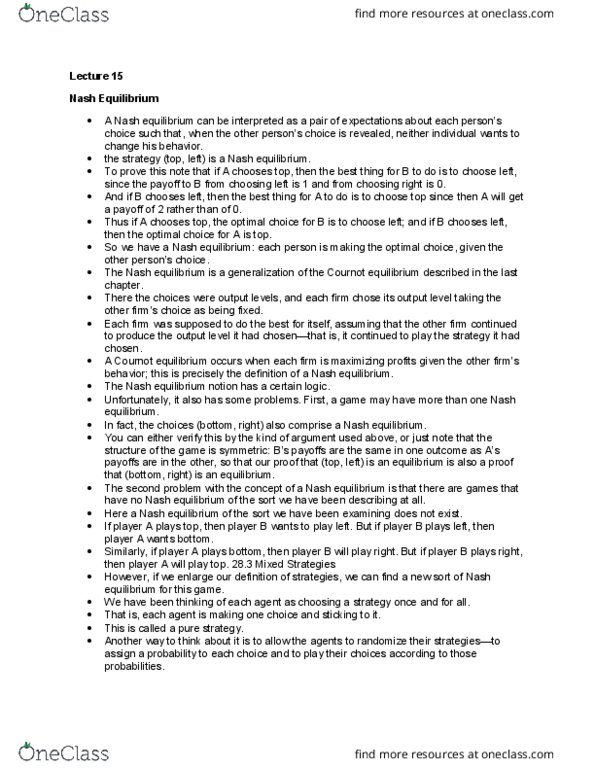 ECON 2350 Lecture Notes - Lecture 15: Nash Equilibrium thumbnail