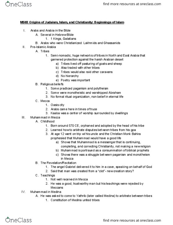 M E STD M50B Lecture Notes - Lecture 13: Quran, Arabian Desert, Ghassanids thumbnail