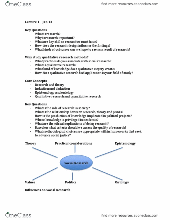 SSH 301 Lecture Notes - Lecture 1: Three Positions, Qualitative Inquiry thumbnail