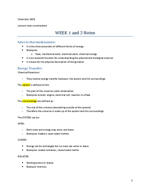 CHEM 1050 Lecture Notes - Calorimetry, Exothermic Process, Intermolecular Force thumbnail