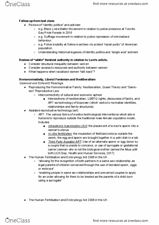 WOMENST 1A03 Lecture Notes - Lecture 5: Equality Of Outcome, Basic Income, Polyamory thumbnail