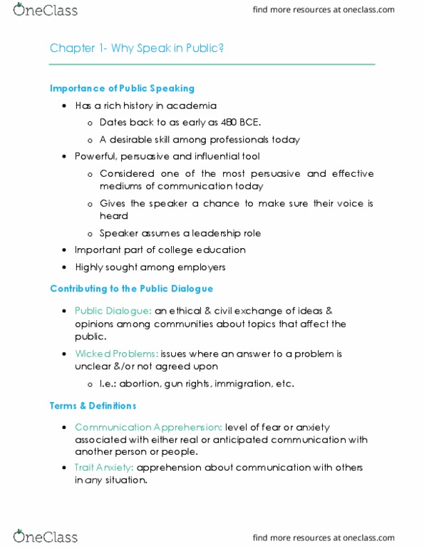 SPCM 200 Lecture Notes - Lecture 1: Communication Apprehension thumbnail