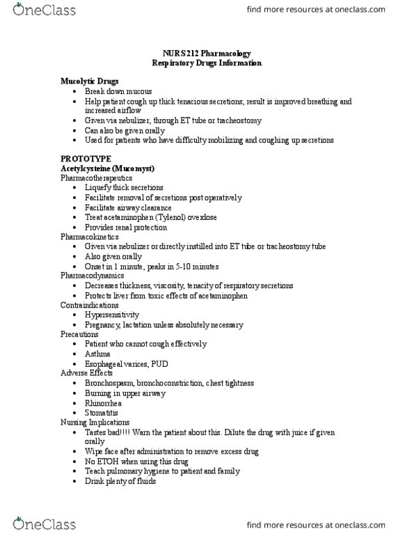 NURS 210 Lecture Notes - Lecture 2: Zafirlukast, Pharyngitis, Bioavailability thumbnail