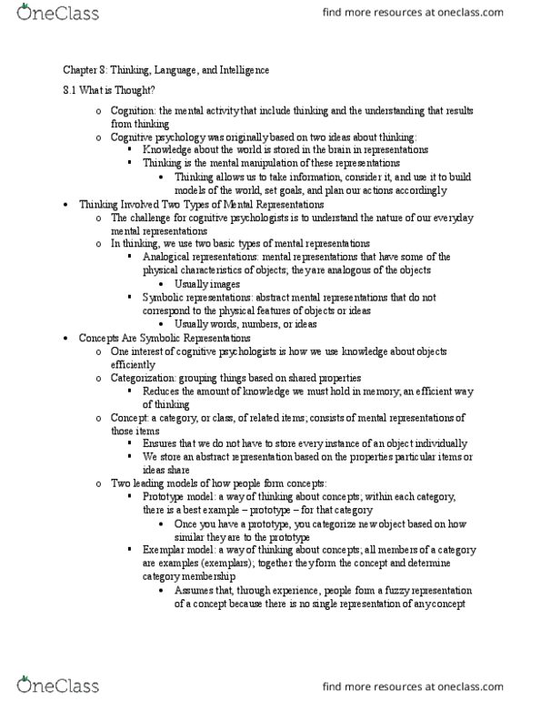 PSYCH 1000 Chapter Notes - Chapter 8.1: Cognitive Psychology thumbnail