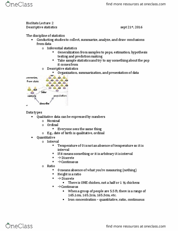 Biology 2244A/B Lecture Notes - Lecture 2: Standard Deviation, Statistical Inference, Qualitative Property thumbnail