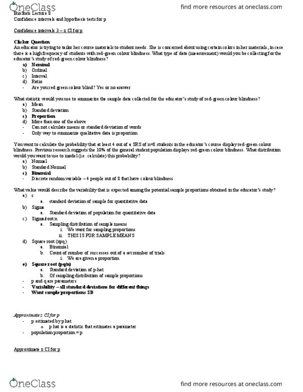 Biology 2244A/B Lecture Notes - Lecture 8: Null Hypothesis, Sample Space, Cumulative Distribution Function thumbnail