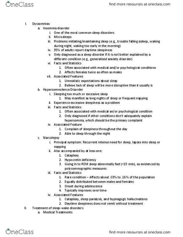 PSY BEH 102C Lecture Notes - Lecture 25: Sleep Diary, Cognitive Behavioral Therapy, Hypnagogia thumbnail