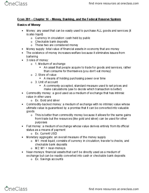 ECON 201 Chapter Notes - Chapter 14: Federal Funds Rate, United States Treasury Security, Open Market Operation thumbnail