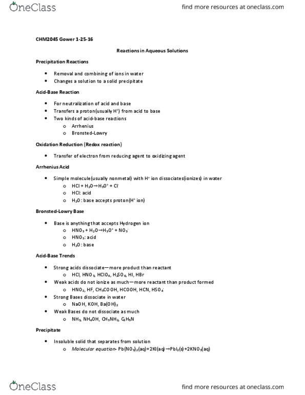CHM 2045 Lecture Notes - Lecture 1: Redox, Sodium Hydroxide, Nonmetal thumbnail
