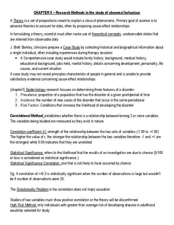 PSY100H1 Chapter Notes - Chapter 5: Statistical Significance, Abnormal Psychology, Random Assignment thumbnail