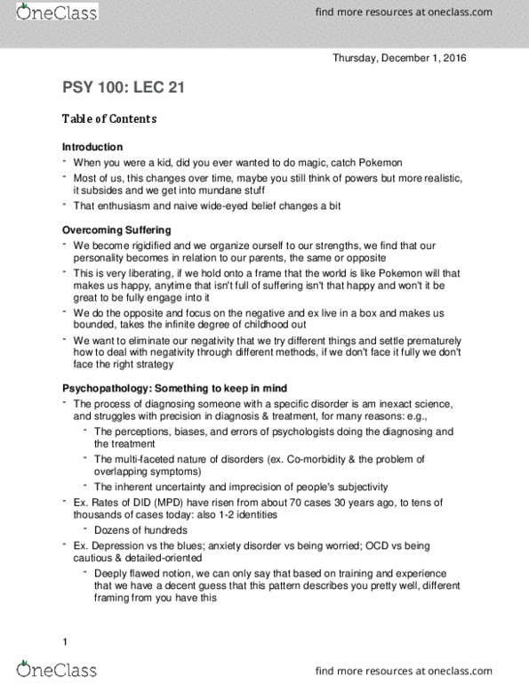 PSY100H1 Lecture Notes - Lecture 21: Cognitive Behavioral Therapy, Play Therapy, Personal Distress thumbnail