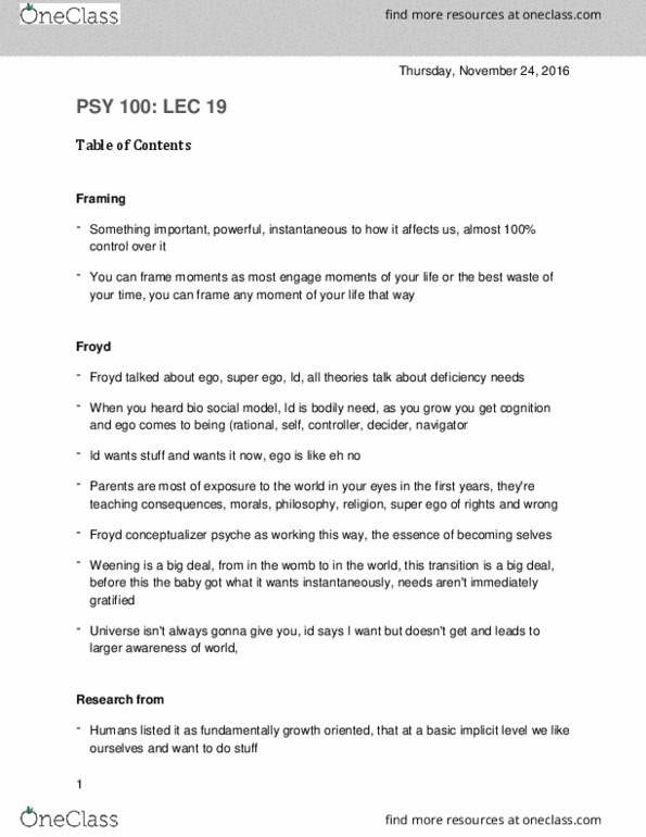 PSY100H1 Lecture Notes - Lecture 19: Focusing, Frontal Lobe, Encoding Specificity Principle thumbnail
