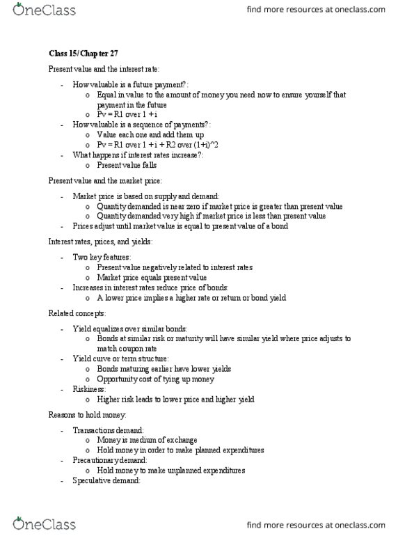 EC140 Lecture Notes - Lecture 15: Canadian Dollar, Aggregate Demand, Demand For Money thumbnail