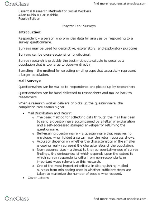 S W 313 Chapter Notes - Chapter 10: Needs Assessment, Computer-Assisted Telephone Interviewing, Survey Data Collection thumbnail