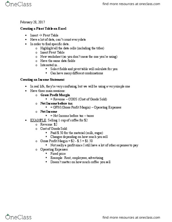 BUS 1000 Lecture Notes - Lecture 5: Times New Roman, Page Layout, Pivot Table thumbnail