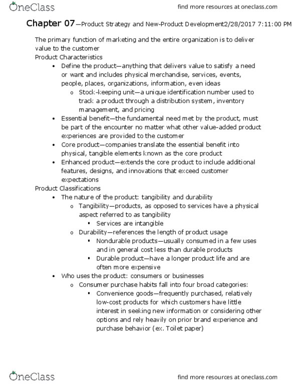 MARK20100 Chapter Notes - Chapter 7: Cash Flow, Psychographic, Business Case thumbnail