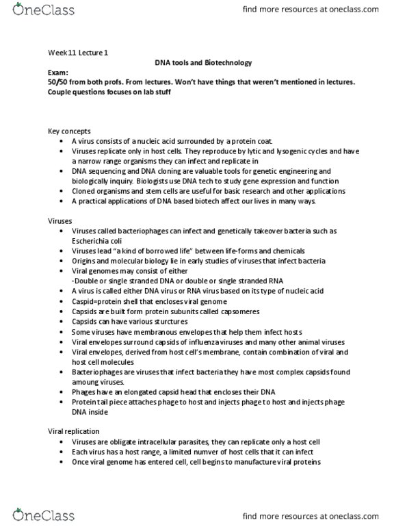 BIOL 102 Lecture Notes - Lecture 11: Transgene, Chromosome, Prophage thumbnail