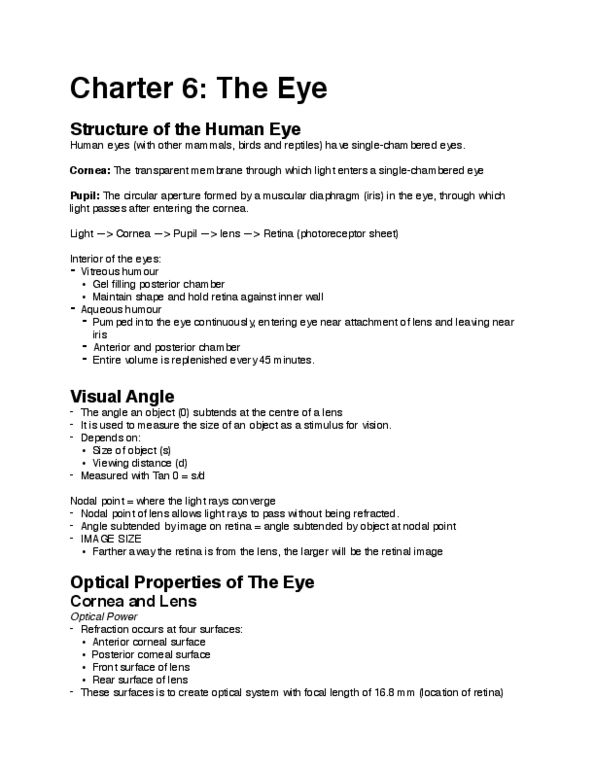 PSYC 215 Chapter Notes - Chapter 6: Blurry, Near-Sightedness, Optical Power thumbnail