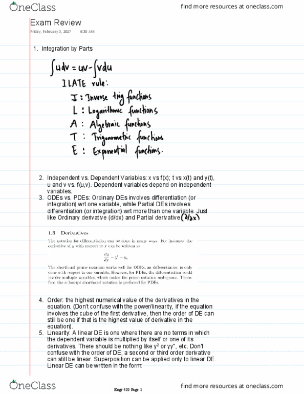 ENGR 420 Lecture Notes - Lecture 6: Integrating Factor, Partial Derivative, Product Rule thumbnail