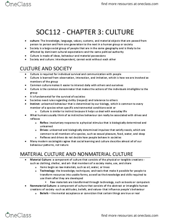 SOC 112 Chapter Notes - Chapter 3: Cultural Relativism, Lady Gaga, Cultural Capital thumbnail