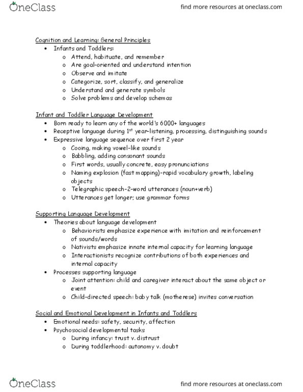 ELED 120 Chapter Notes - Chapter 4: Language Processing In The Brain, Baby Talk, Joint Attention thumbnail