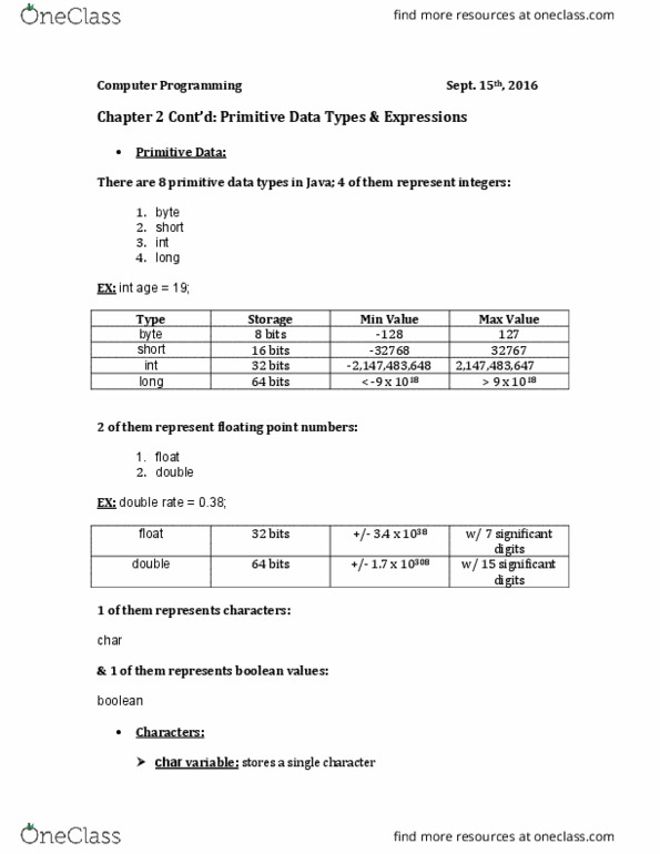 CS 121 Lecture Notes - Lecture 9: Increment And Decrement Operators, Concatenation, Extended Ascii thumbnail